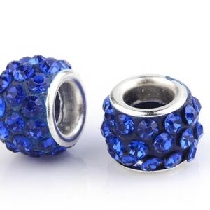Pair Of 'Dark Blue and Silver Rhinestones Charm for Pandora Style Bracelet